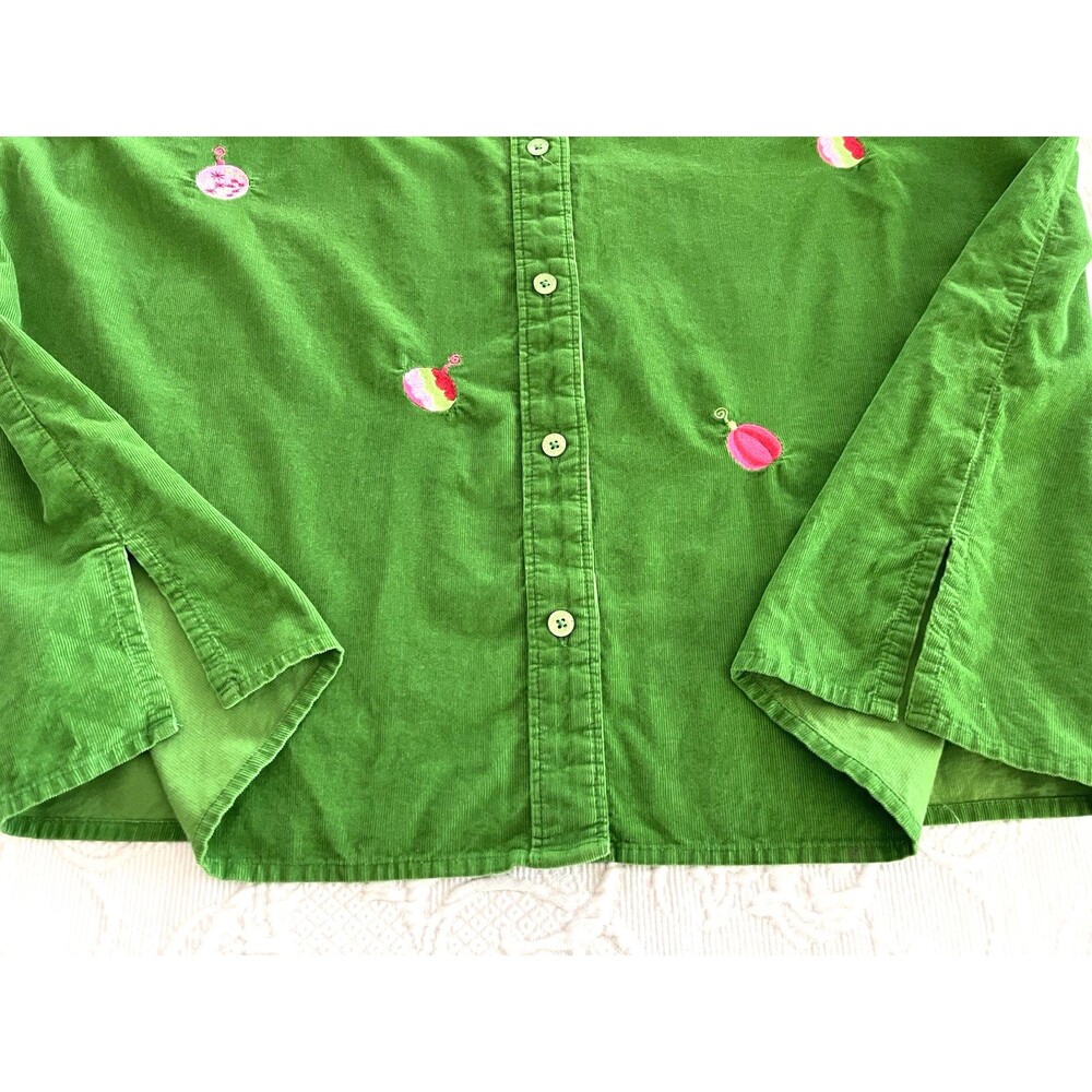 Vtg Quacker Factory Embroidered Christmas Ornament Corduroy Shirt Ladies 1X - Picture 6 of 9